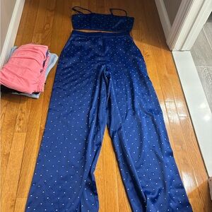 House of Harlow 1960 Navy Polka Dot Jumpsuit
